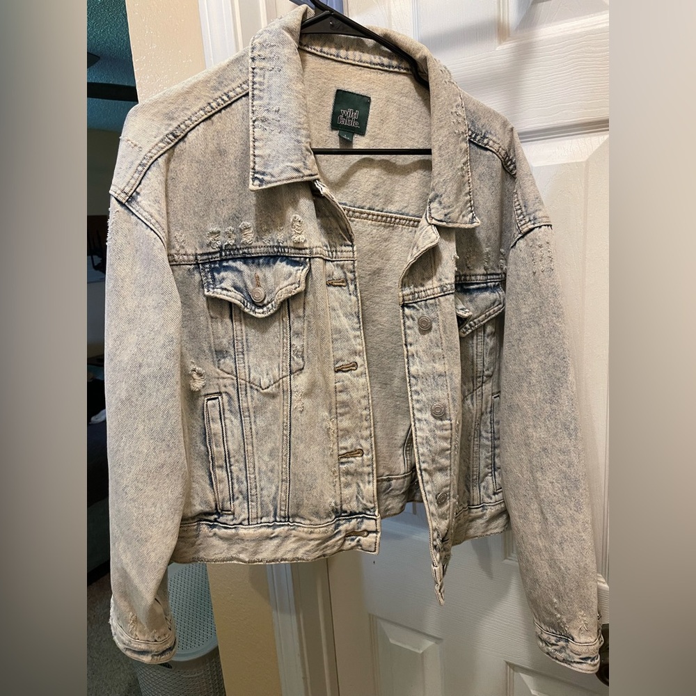 Wild Fable Cropped Acid Wash Denim Jacket
